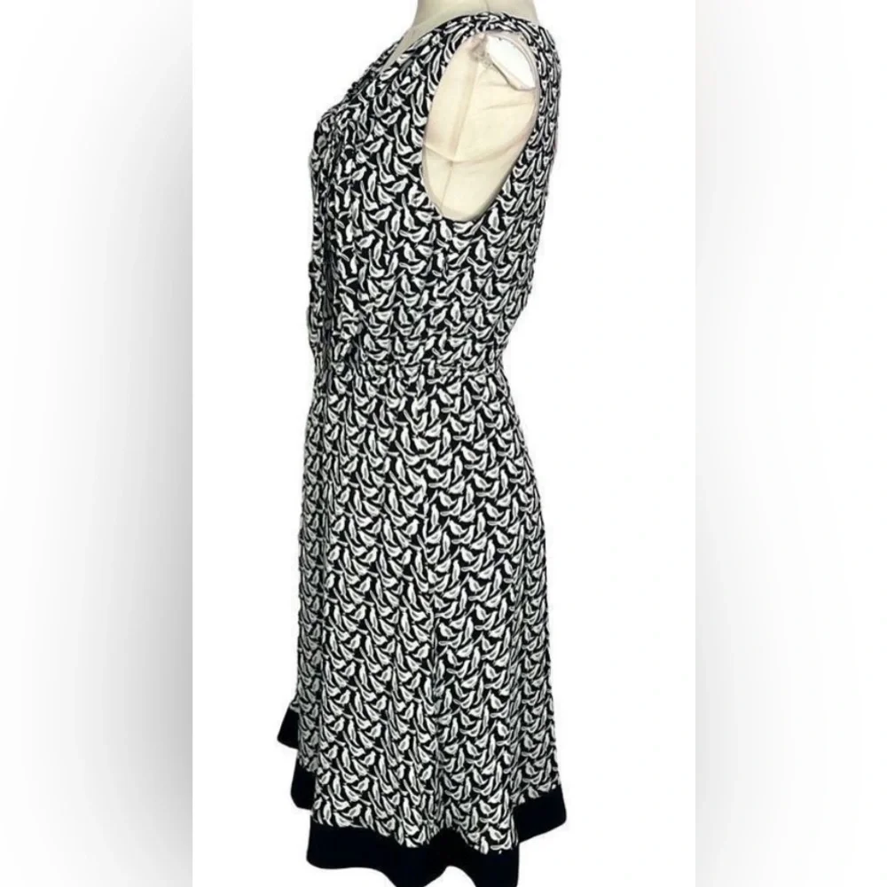 Kate Spade Sleeveless Black/White Bird Print Dress w Offset Tie Bodice